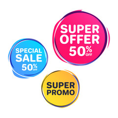 Super Offer, Special Sale and Super Promo Advertising Shopping Labels