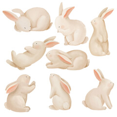 Watercolor cute easter bunnies