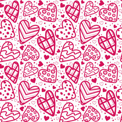 Seamless pattern with various heart and spots on white background