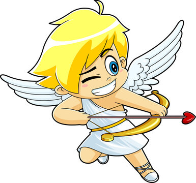 recommend clip art: Cute Cupid Baby Cartoon Character Flying With His Bow And Arrow Of Love. Hand Drawn Illustration Isolated On Transparent Background