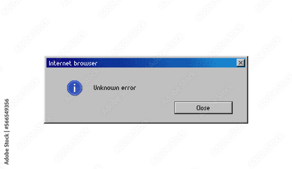 Aufkleber Unknown Error message window, computer system failure popup message, vector pc warning screen. Internet browser or website runtime unknown error window message with close button