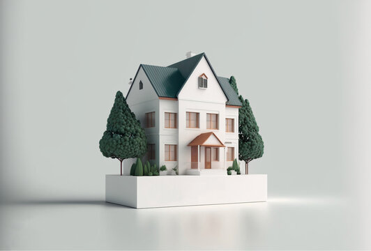 House on the Floor. Real Estate Banner Concept. Front View with White Background. Generative AI