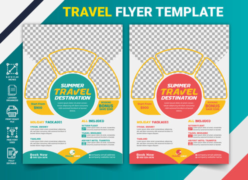 Summer Holiday Travel Flyer template, tour flyer, tourism color, size a4 print ready flyer design template bundle.