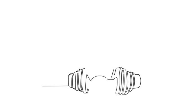 Animated self drawing of single continuous line draw dumbbells and kettlebell vector icon set on white background for gym or fitness elements. Weight, barbell, dumbbell. Full length one line animation