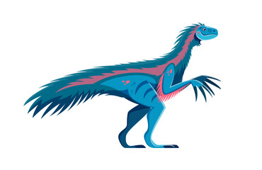 Cartoon Therizinosaurus dinosaur character. Mesozoic era reptile, isolated paleontology feathered lizard or animal with fangs. Prehistoric reptile, extinct herbivore dinosaur vector personage