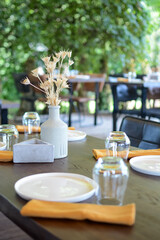 Table setting for the holiday in an outdoor cafe