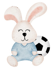 Watercolor cute bunny cartoon character