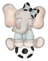 Watercolor cute elephant cartoon character