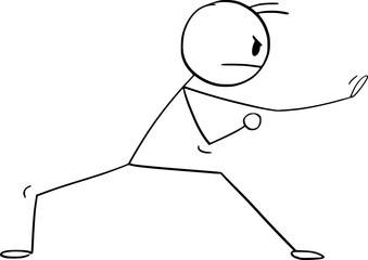 Fighter in Martial Arts or Kung Fu Pose , Vector Cartoon Stick Figure Illustration - 566555315