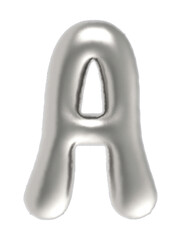 Letter A uppercase metallic inflated font isolated