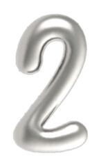 number 2 metallic inflated font isolated