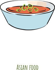 Vector color clipart Asian cuisine, roll with salmon, shrimp, vegetables. Sushi menu, ramen, rice cake. Restaurant food on a white background