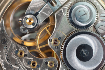 Horology Movement Of Antique Mechanical American Made Pocket Watch