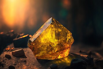 yellow sapphire, close up raw material mineral gemstone, idea for gemology and spiritual theme concept,  Generative Ai