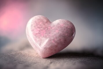 Fototapeta premium Pink Marble Quartz, close up cute gemstone cut in heart shape, Generative Ai