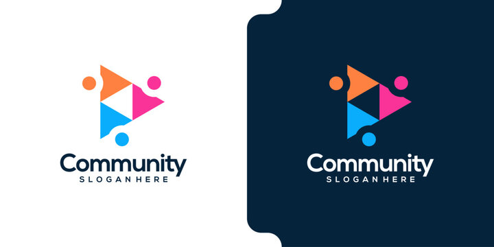 Community people in triangle shape logo design