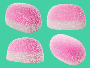 sweet jelly gummy candy with sugar. Isolated backgruond. 3d illustration