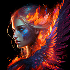 Beautiful Girl with Fire Wings - Generative AI