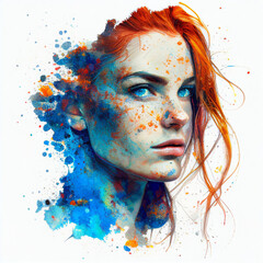 Painting of Beautiful Woman wit Red Hair - Generative AI