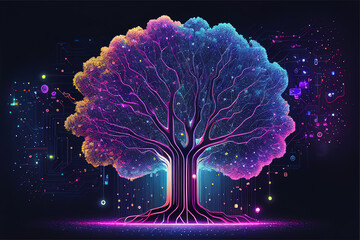 Tech tree, abstract data technology and data science illustration Generative AI