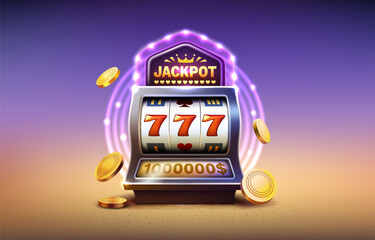 Casino slots machine winner, jackpot fortune of luck, 777 win banner. Vector