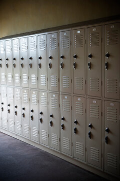 A row of metal lockers.