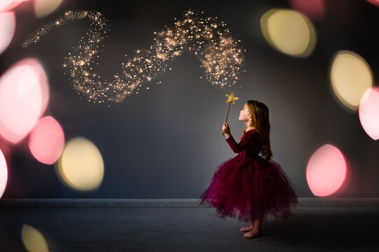 Magical composite of young girl in fairy fancy dress outfit