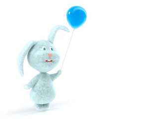A bunny character with blue fur and a blue balloon