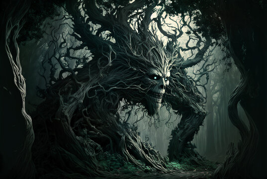 Fantasy forest tree spirit AI Generative	