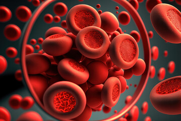Red blood cells flowing through vein, generative ai