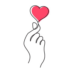 mini heart hand gesture one line drawing vector illustration