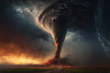 View of a large tornado. Generaive AI.