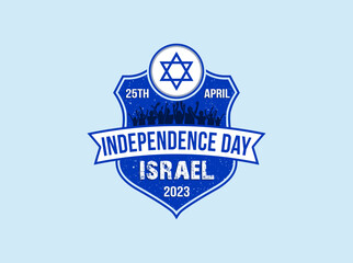 Israel independence day. People celebrate the 25th of April. Blue hexagram on the shield vector.