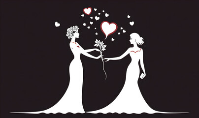 silhouette of a couple getting married, bride and bride, romantic, sweet