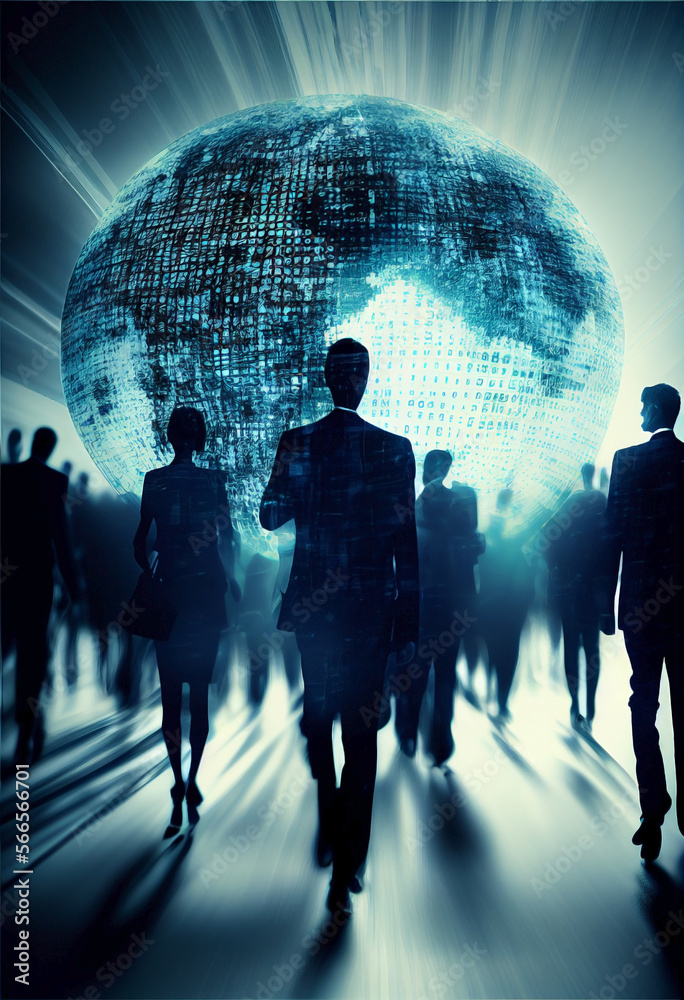 Wall mural Global networking bussines people in suit. Ai generated.