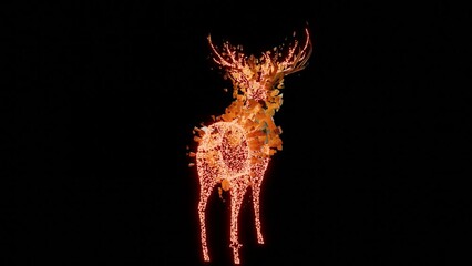 4k video animation of abstract sci-fi Virtual Human Deer Shape formation and deformation with two layers one is of bright red neon particles and another one is solid skin color cracked material.	 - Powered by Adobe