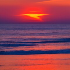 Fototapeta na wymiar The end of a summer sunset, as the sun sinks behind the horizon line - generative ai