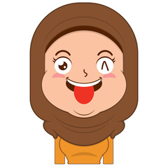 muslim girl playful face cartoon cute