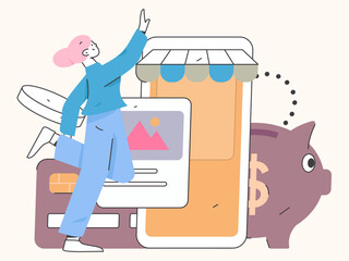 Internet finance and wealth management investment flat vector concept operation hand drawn illustration
