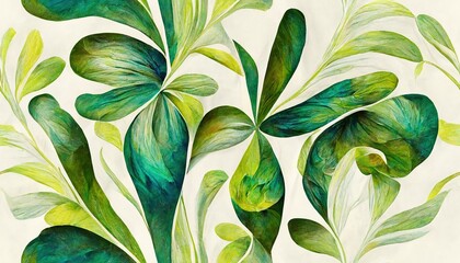 Image of beige background with green floral pattern created using Generative AI technology