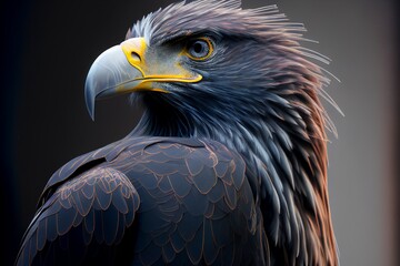 Obraz premium A studio illustration of an Eagle looking far, an angry mood, sharp eyes, yellow curved beak - Generative Ai