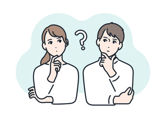 疑問に思う若い夫婦のシンプルなベクターイラスト素材