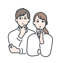 真面目に考える若い夫婦のシンプルなベクターイラスト素材