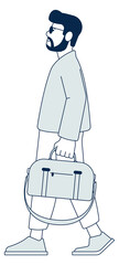 Tourist walking with travel bag. Bearded man travelling