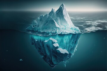 Obraz premium Composition of iceberg seen underwater in sea over blue sky, created using generative ai technology