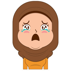 muslim girl crying and scared face cartoon cute
