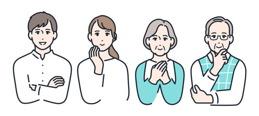 笑顔の家族のシンプルなベクターイラストセット素材