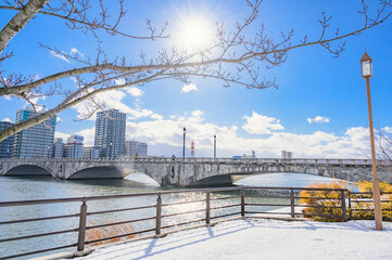 冬晴れの信濃川と萬代橋