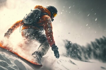 Fototapeta na wymiar snowboarder on the slope - snowboarder action illustration - snowboarder on board snowboarding