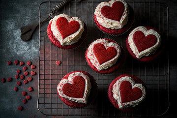 Obraz na płótnie Canvas Red velvet cupcakes, Saint Valentine sweet treat concept. Generative AI